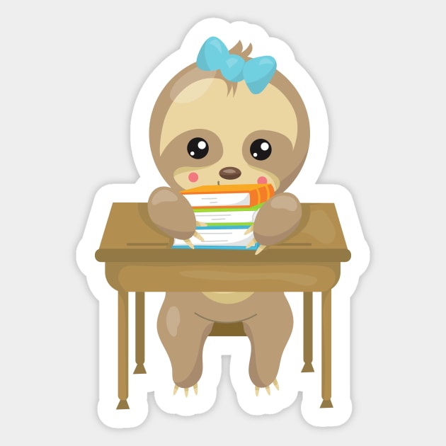 School Sloth, Cute Sloth, Baby Sloth, Books, Desk Sticker by Jelena Dunčević